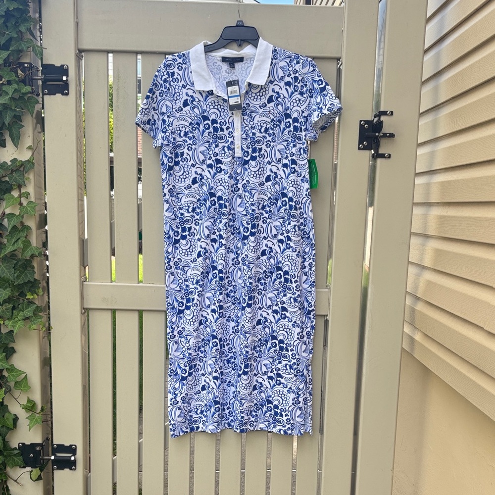 Tommy Hilfiger Blue and White Floral Midi Dress